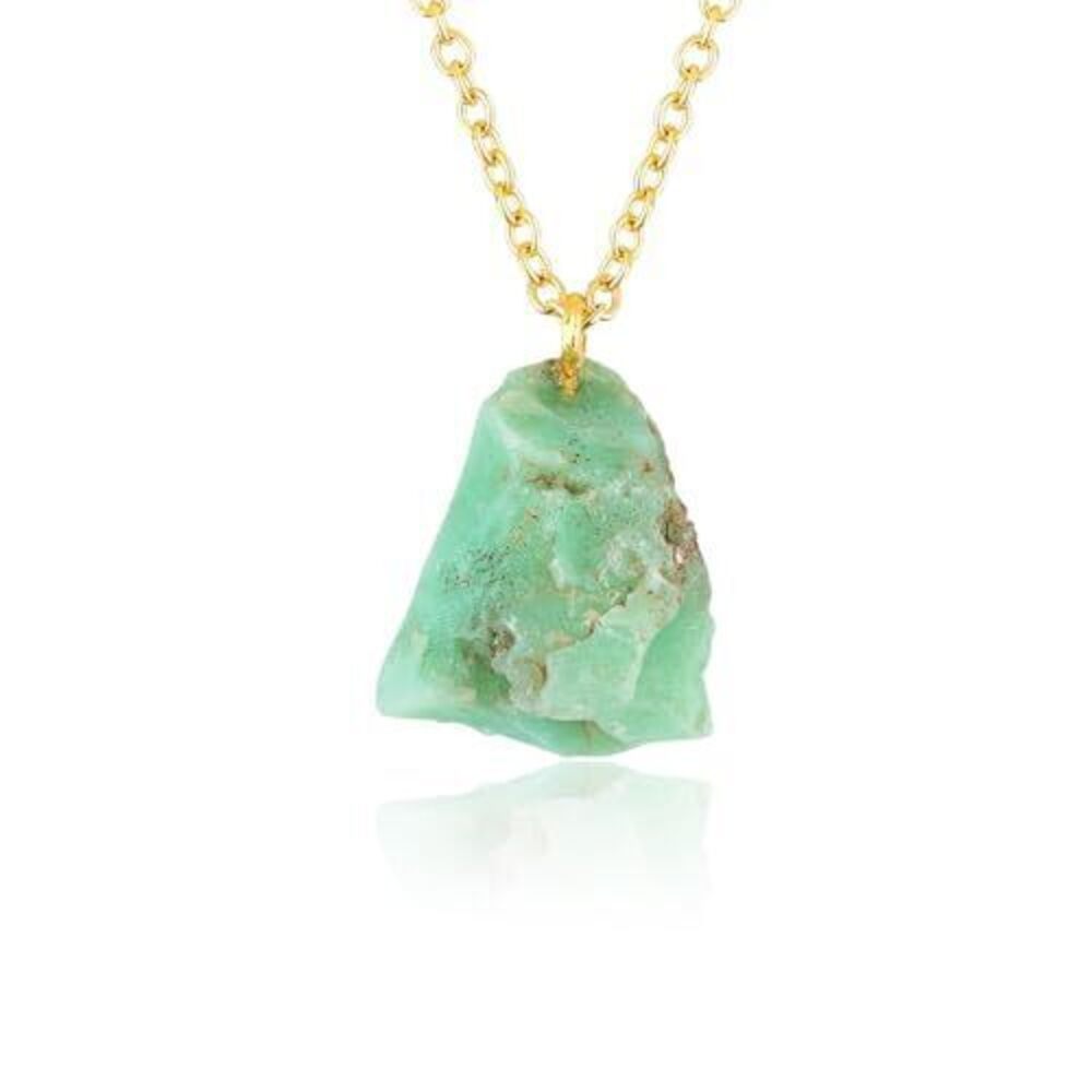 1023 Raw Chrysoprase Gemstone Necklace – Natural Crystal Pendant 18K Gold